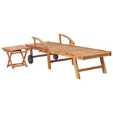 Sun Lounger with  Table and Cushion Solid Teak Wood