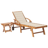 Sun Lounger with  Table and Cushion Solid Teak Wood