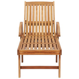 Sun Lounger with  Table and Cushion Solid Teak Wood