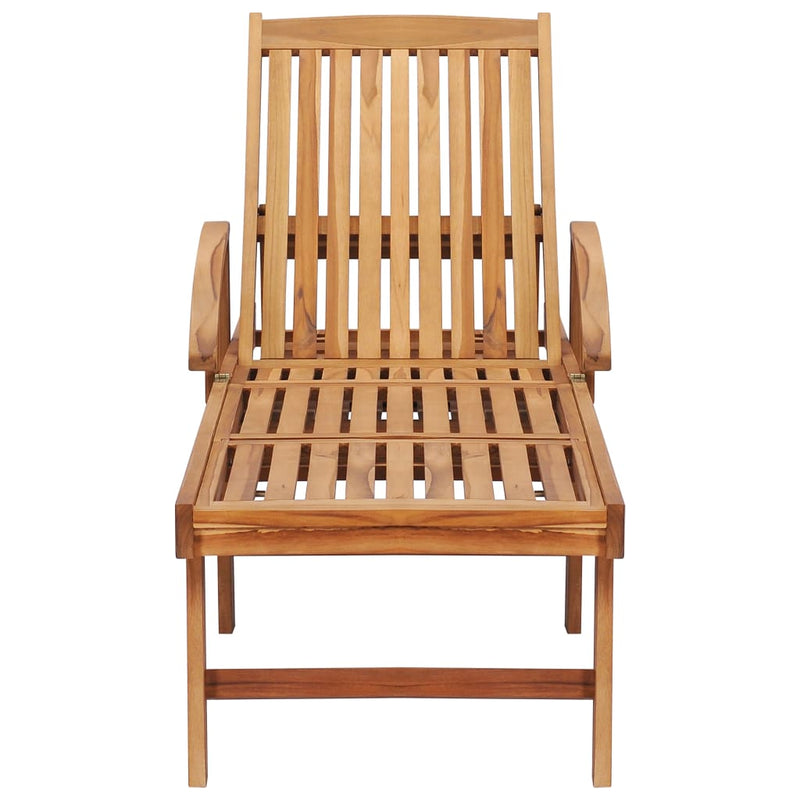 Sun Lounger with  Table and Cushion Solid Teak Wood