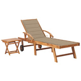 Sun Lounger with Table and Cushion Solid Teak Wood