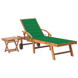 Sun Lounger with  Table and Cushion Solid Teak Wood