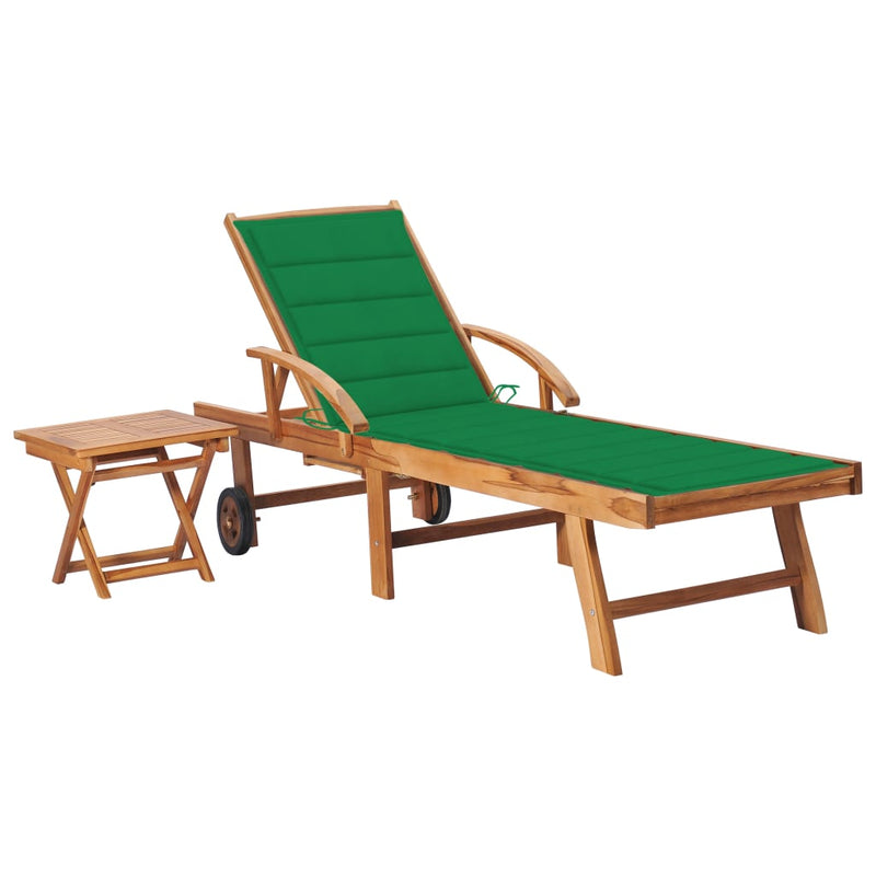 Sun Lounger with  Table and Cushion Solid Teak Wood