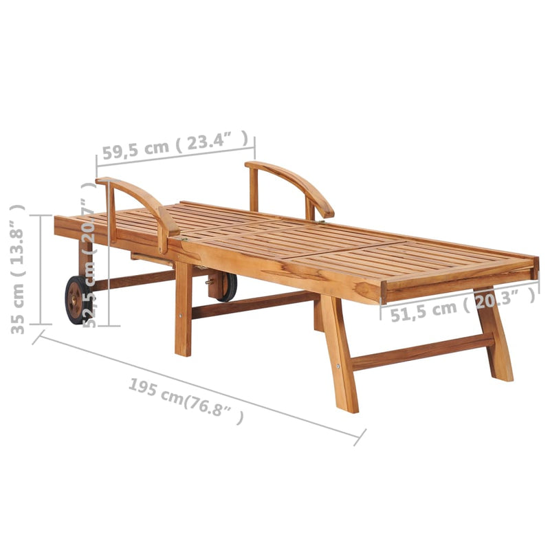 Sun Lounger with  Table and Cushion Solid Teak Wood