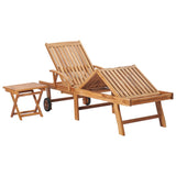 Sun Lounger with  Table and Cushion Solid Teak Wood