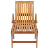 Sun Lounger with  Table and Cushion Solid Teak Wood