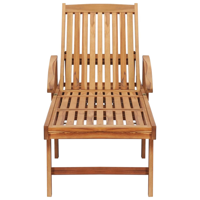 Sun Lounger with  Table and Cushion Solid Teak Wood