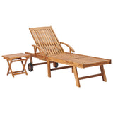 Sun Lounger with  Table and Cushion Solid Teak Wood