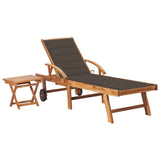 Sun Lounger with  Table and Cushion Solid Teak Wood