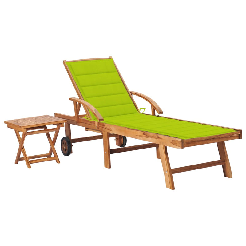 Sun Lounger with Table and Cushion Solid Wood Teak