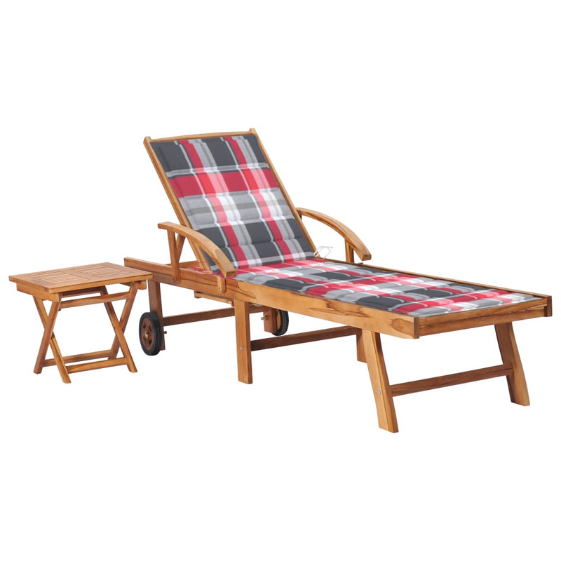 Sun Lounger with Table and Cushion Solid Teak Wood