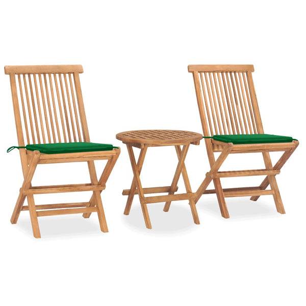 3 Piece Folding Patio Dining Set with Cushion Solid Teak Wood