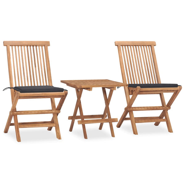 3 Piece Folding Patio Dining Set with Cushion Solid Teak Wood