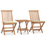 3 Piece Folding Patio Dining Set with Cushion Solid Teak Wood