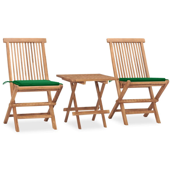 3 Piece Folding Patio Dining Set with Cushion Solid Teak Wood