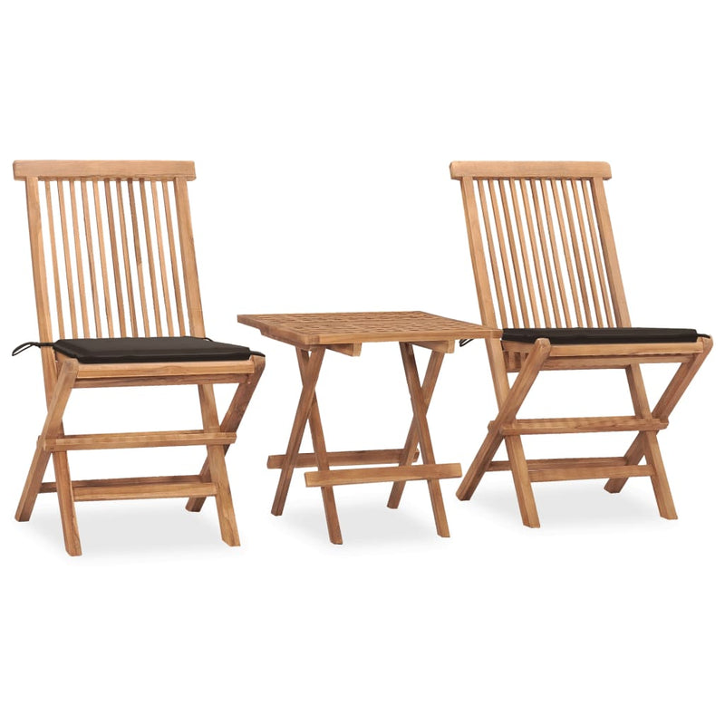 3 Piece Folding Patio Dining Set with Cushion Solid Teak Wood