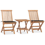 3 Piece Folding Patio Dining Set with Cushion Solid Teak Wood