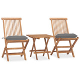 3 Piece Folding Patio Dining Set with Cushion Solid Teak Wood