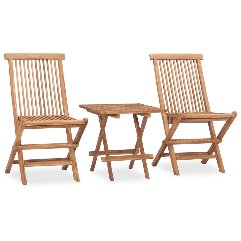 3 Piece Folding Patio Dining Set with Cushion Solid Teak Wood