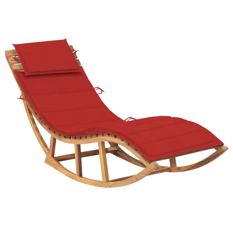 Rocking Sun Lounger with Cushion Solid Teak Wood