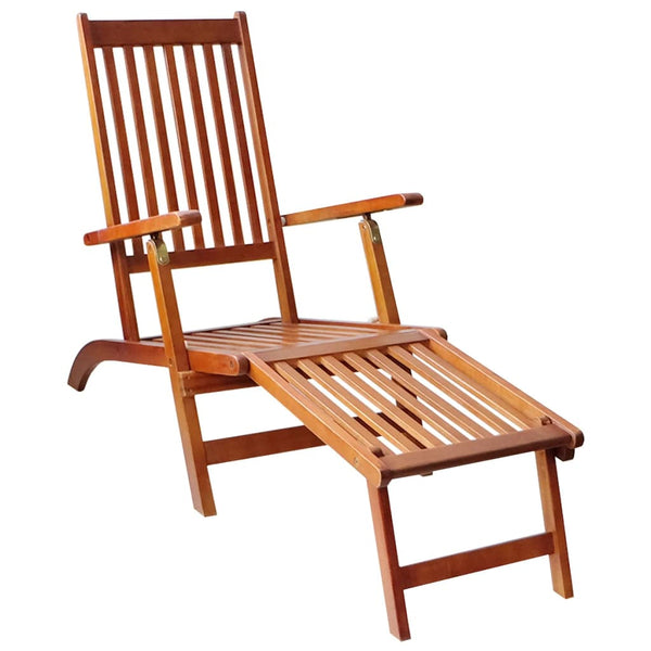 Patio Deck Chair with Footrest and Cushion Solid Acacia Wood