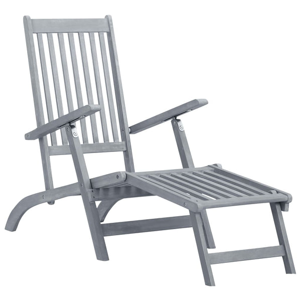 Patio Deck Chair with Footrest and Cushion Solid Acacia Wood