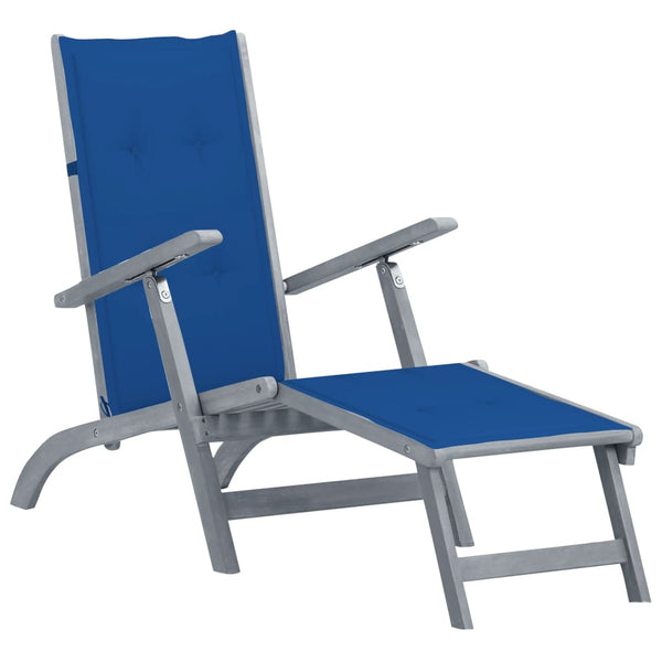 Patio Deck Chair with Footrest and Cushion Solid Wood Acacia