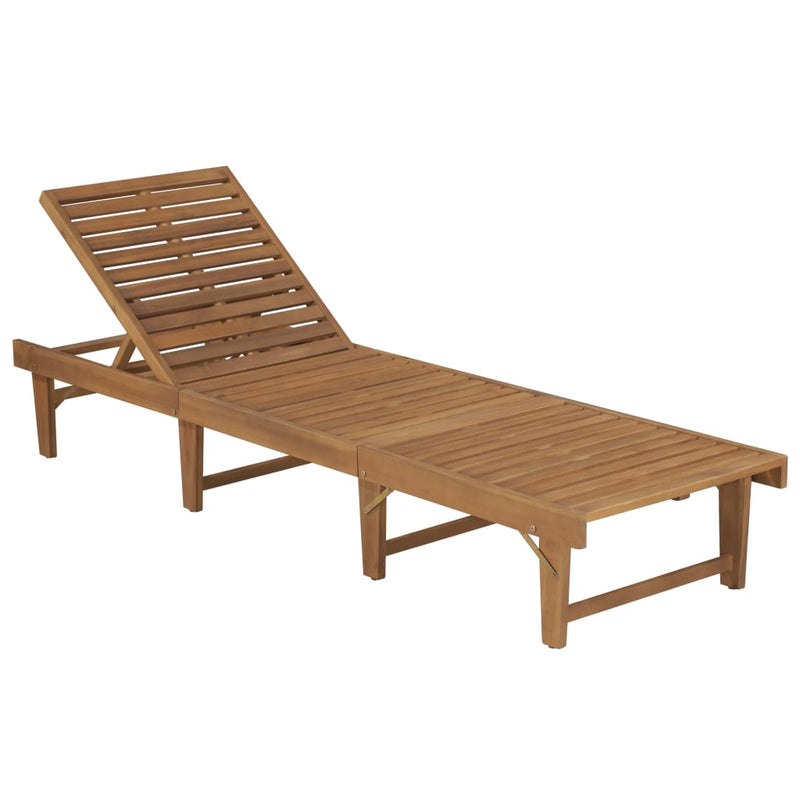 Folding Sun Lounger with Cushion Solid Acacia Wood