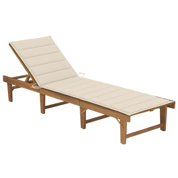 Folding Sun Lounger with Cushion Solid Acacia Wood