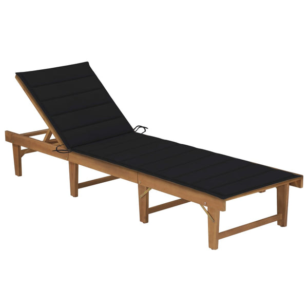 Folding Sun Lounger with Cushion Solid Acacia Wood