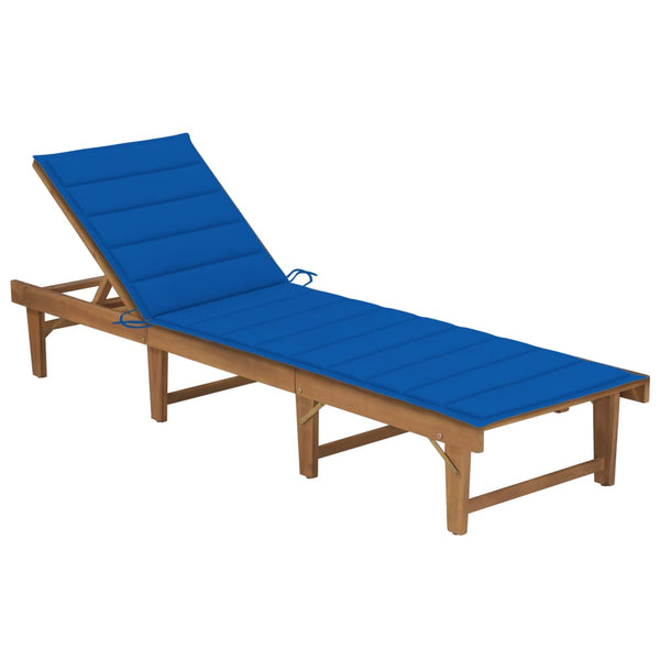 Folding Sun Lounger with Cushion Solid Acacia Wood