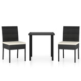 3 Piece Patio Dining Set Poly Rattan Black