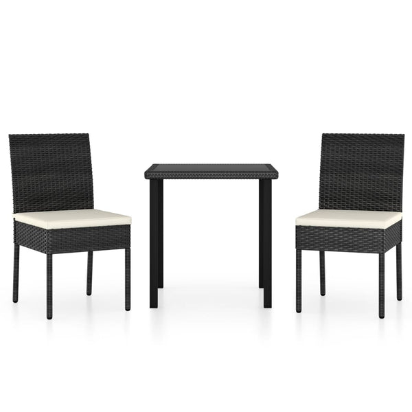 3 Piece Patio Dining Set Poly Rattan Black