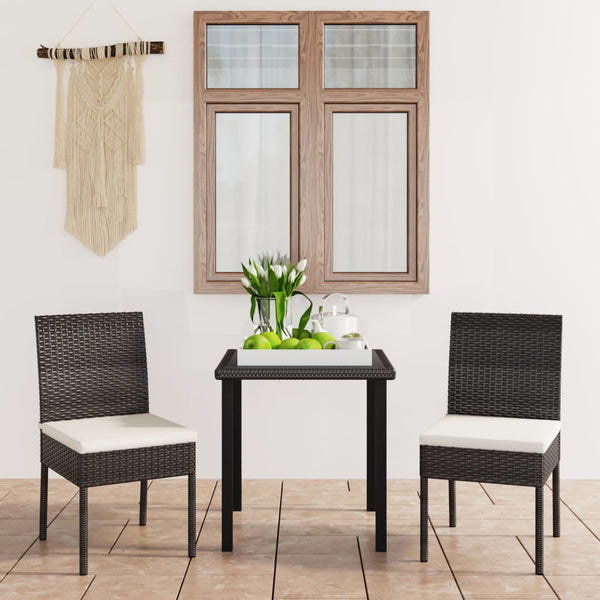 3 Piece Patio Dining Set Poly Rattan Black