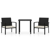 3 Piece Patio Dining Set Poly Rattan Black