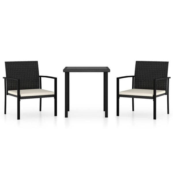 3 Piece Patio Dining Set Poly Rattan Black