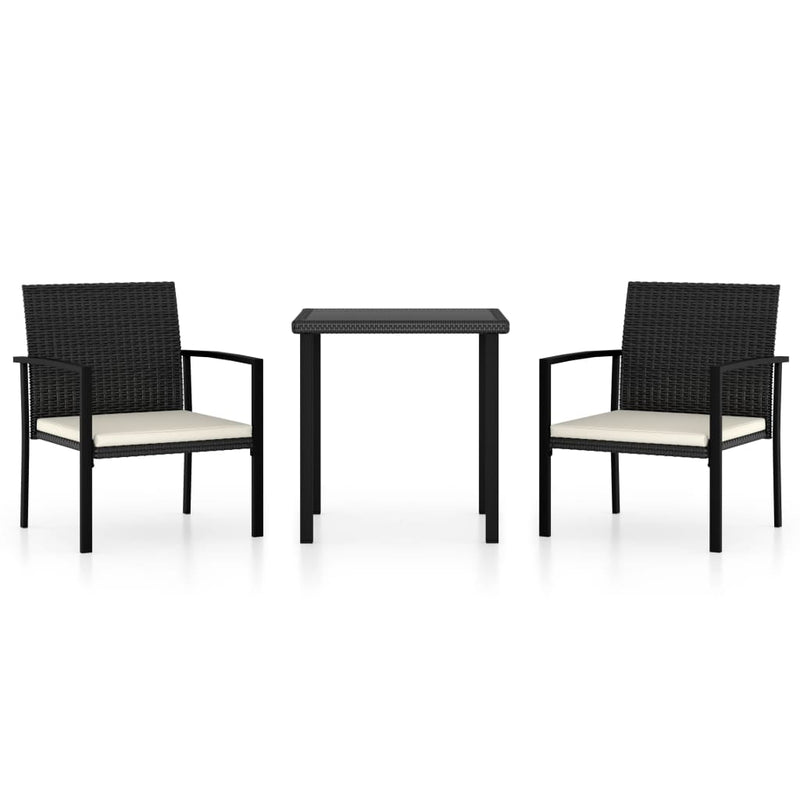 3 Piece Patio Dining Set Poly Rattan Black