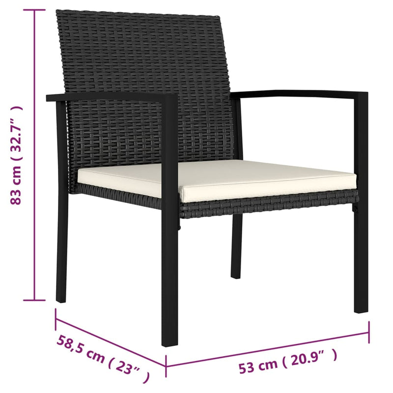 3 Piece Patio Dining Set Poly Rattan Black