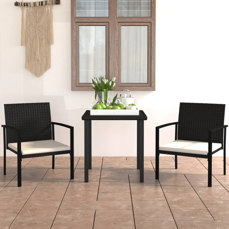 3 Piece Patio Dining Set Poly Rattan Black