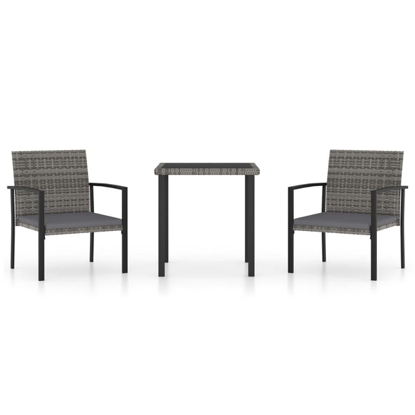 3 Piece Patio Dining Set Poly Rattan Gray