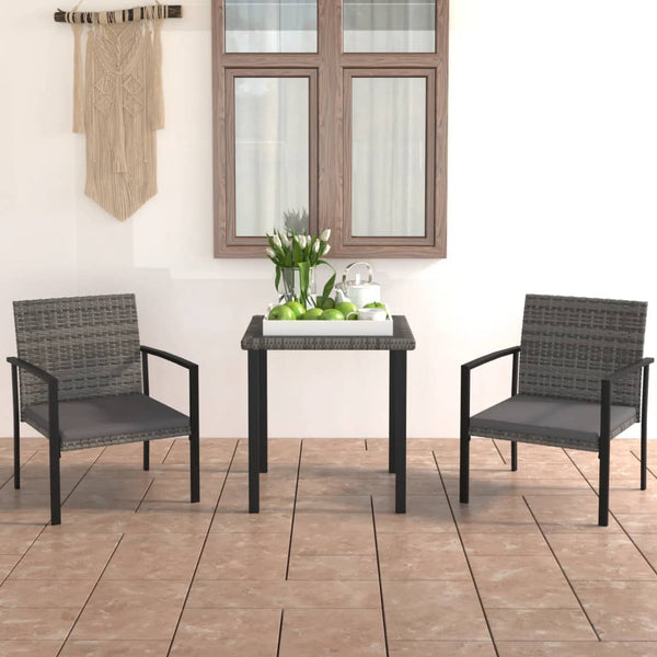 3 Piece Patio Dining Set Poly Rattan Gray