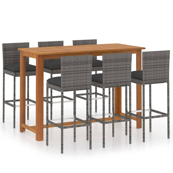 7 Piece Patio Bar Set with Cushions Gray