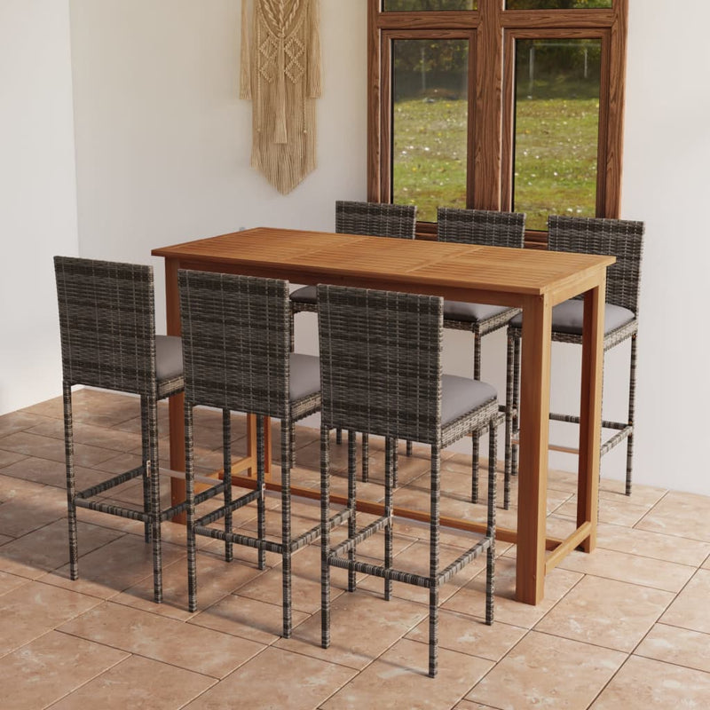 7 Piece Patio Bar Set with Cushions Gray