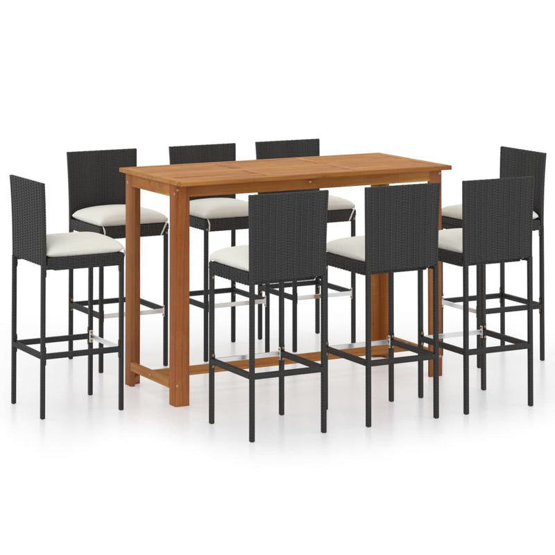 9 Piece Patio Bar Set with Cushions Black