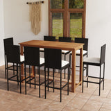 9 Piece Patio Bar Set with Cushions Black