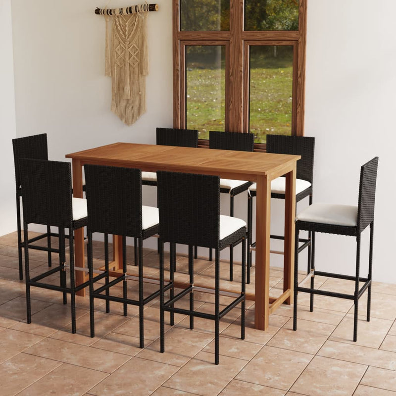 9 Piece Patio Bar Set with Cushions Black