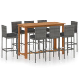 9 Piece Patio Bar Set with Cushions Gray