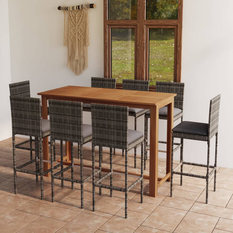 9 Piece Patio Bar Set with Cushions Gray