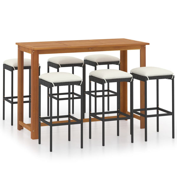 7 Piece Patio Bar Set with Cushions Black