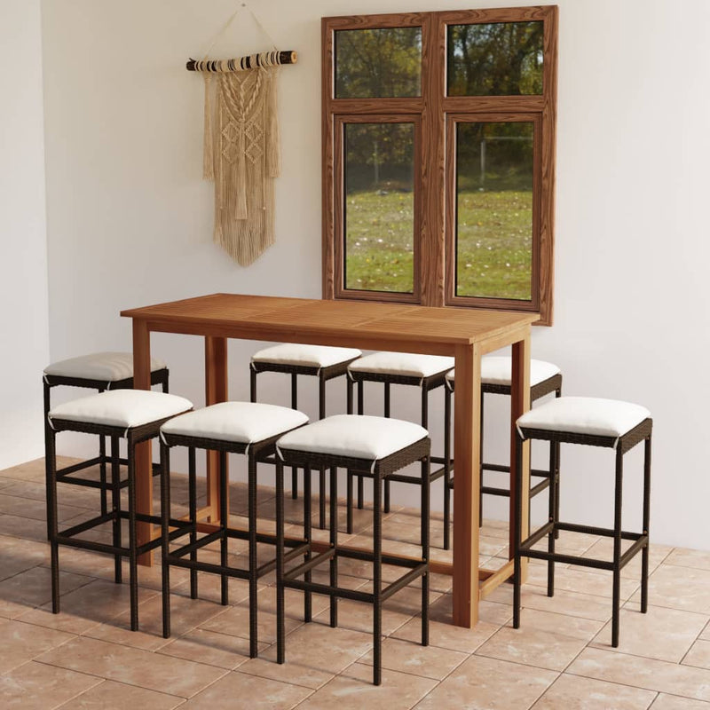 9 Piece Patio Bar Set with Cushions Brown